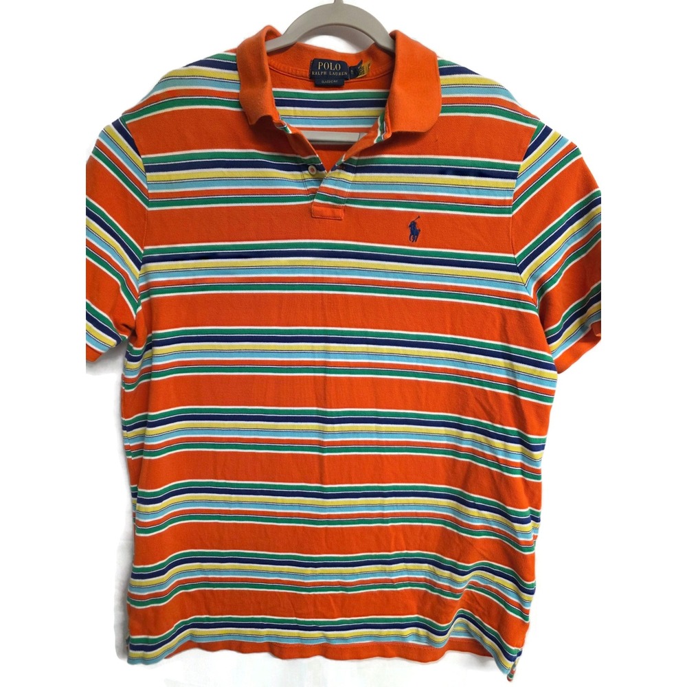 Polo Ralph Lauren Mens XL Classic Fit Orange Multi Stripe Polo Colorblock